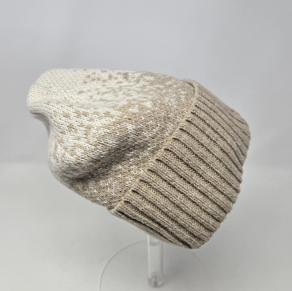 CALVIN KLEIN TAN & CREAM FLEECE LINED BEANIE HAT ACCESSORY FOLDED BRIM WOMEN OS - Picture 7 of 12